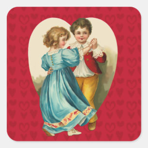 Valentine Heart Boy and Girl Dancing Square Sticker