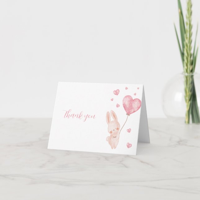 Valentine Heart Bunny Baby Shower Thank You Card (Front)