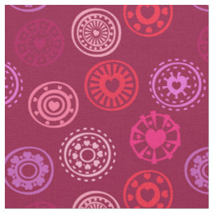 Valentine Heart Circles On Red Fabric