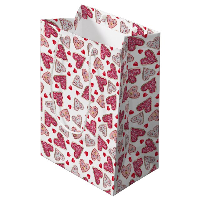 Valentine Heart Cookies Pattern Medium Gift Bag (Front Angled)