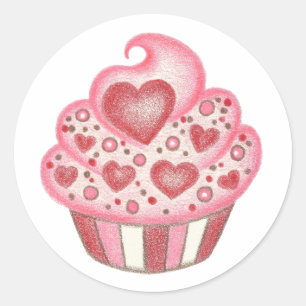 Valentine Heart Cupcake Sticker