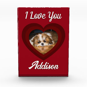 Valentine heart dog love Custom photo name on red