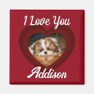 Valentine heart dog love Custom photo name on red Magnet