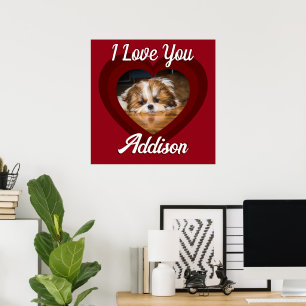 Valentine heart dog love Custom photo name on red Poster