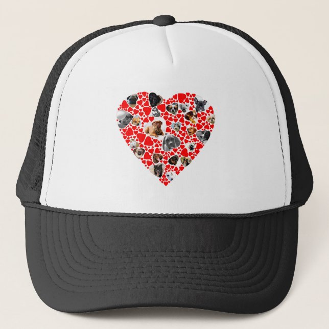 Valentine Heart Dog Photo Collage Trucker Hat (Front)
