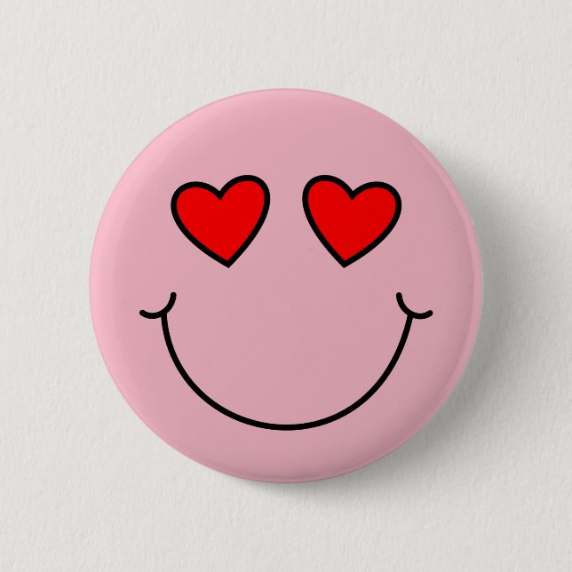 Valentine Heart Eyes Emoji 6 Cm Round Badge (Front)