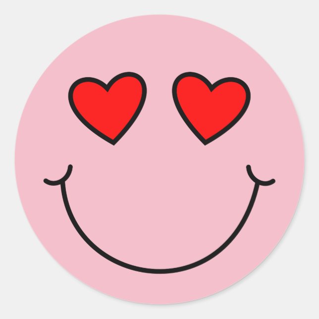 Valentine Heart Eyes Emoji Classic Round Sticker (Front)