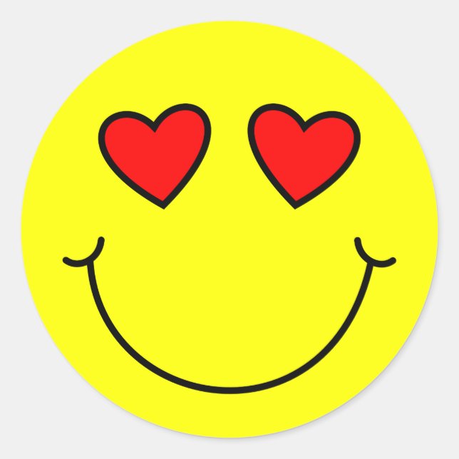 Valentine Heart Eyes Emoji Yellow Classic Round Sticker (Front)