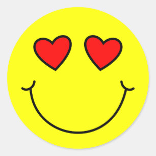 Valentine Heart Eyes Emoji Yellow Classic Round Sticker
