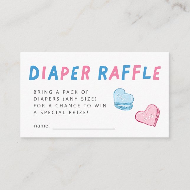 Valentine Heart Gender Reveal Diaper Raffle Ticket Enclosure Card (Front)