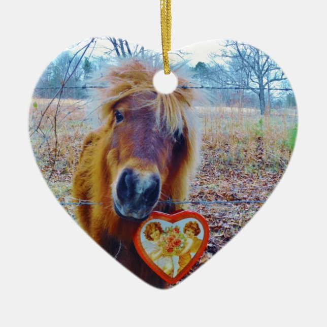 Valentine Heart  Horse Ceramic Tree Decoration (Front)
