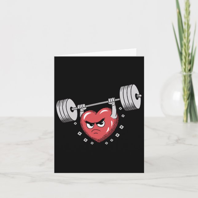 Valentine Heart Lifting Weights Funny Workout  Card (Front)
