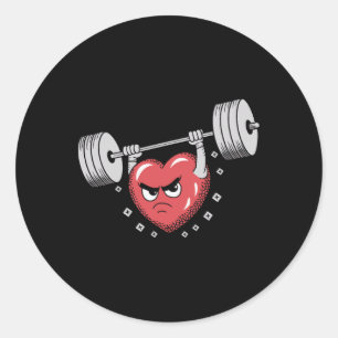 Valentine Heart Lifting Weights Funny Workout Classic Round Sticker