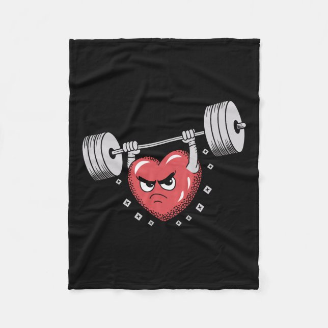 Valentine Heart Lifting Weights Funny Workout  Fleece Blanket (Front)
