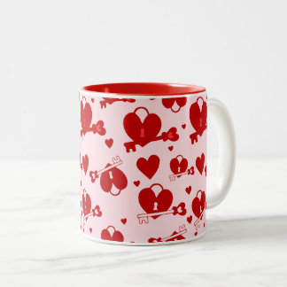 valentine  heart lock key Two-Tone coffee mug