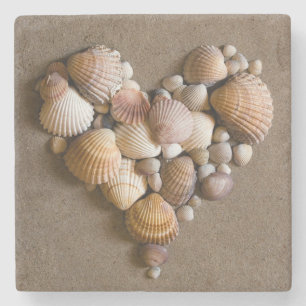 Valentine Heart Made with Shells Stone Coaster