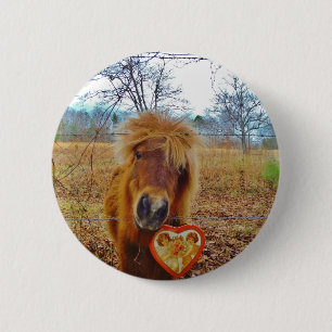 Valentine Heart  Miniature brown Horse 6 Cm Round Badge