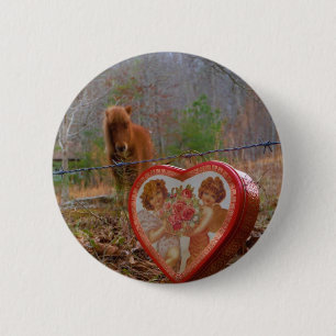 Valentine Heart  Miniature brown Horse 6 Cm Round Badge