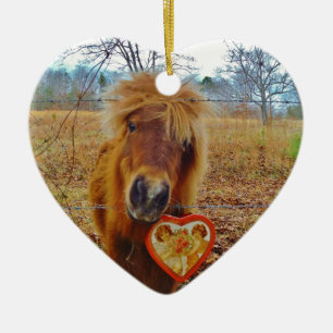 Valentine Heart  Miniature brown Horse Ceramic Tree Decoration
