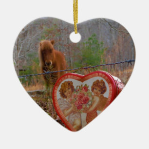 Valentine Heart  Miniature brown Horse Ceramic Tree Decoration
