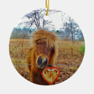 Valentine Heart  Miniature brown Horse Ceramic Tree Decoration
