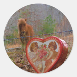 Valentine Heart  Miniature brown Horse Classic Round Sticker