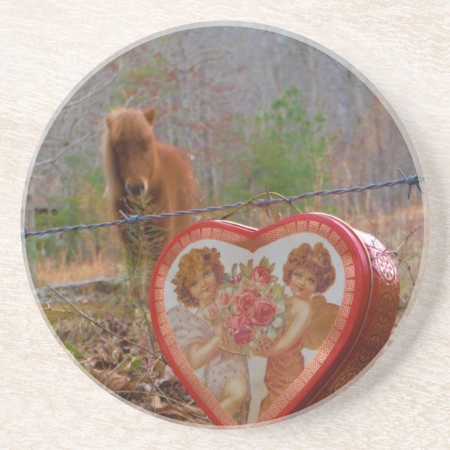 Valentine Heart  Miniature brown Horse Coaster (Front)