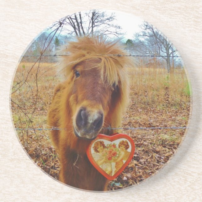 Valentine Heart  Miniature brown Horse Coaster (Front)