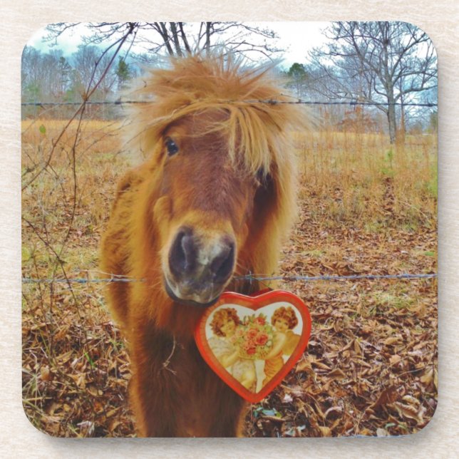 Valentine Heart  Miniature brown Horse Coaster (Front)
