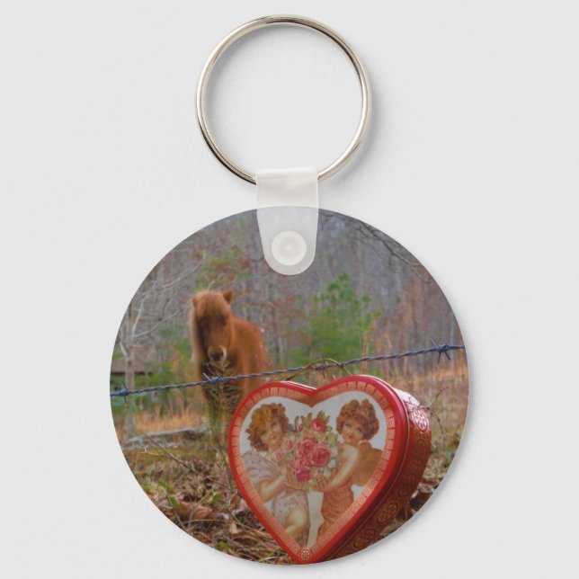 Valentine Heart  Miniature brown Horse Key Ring (Front)