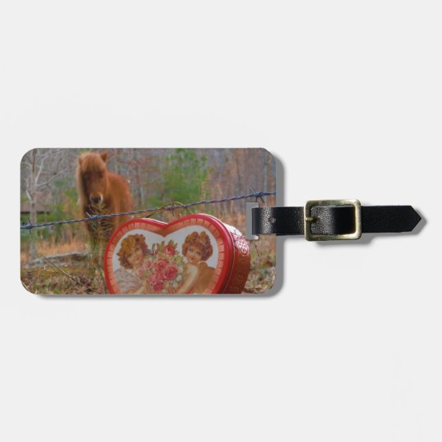 Valentine Heart  Miniature brown Horse Luggage Tag (Front Horizontal)