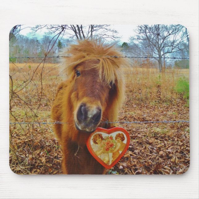 Valentine Heart  Miniature brown Horse Mouse Mat (Front)