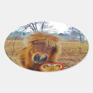 Valentine Heart  Miniature brown Horse Oval Sticker