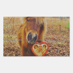 Valentine Heart  Miniature brown Horse Rectangular Sticker
