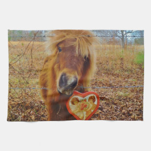 Valentine Heart Miniature brown Horse Tea Towel