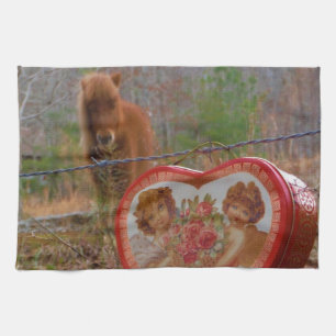 Valentine Heart Miniature brown Horse Tea Towel