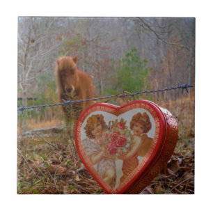 Valentine Heart  Miniature brown Horse Tile