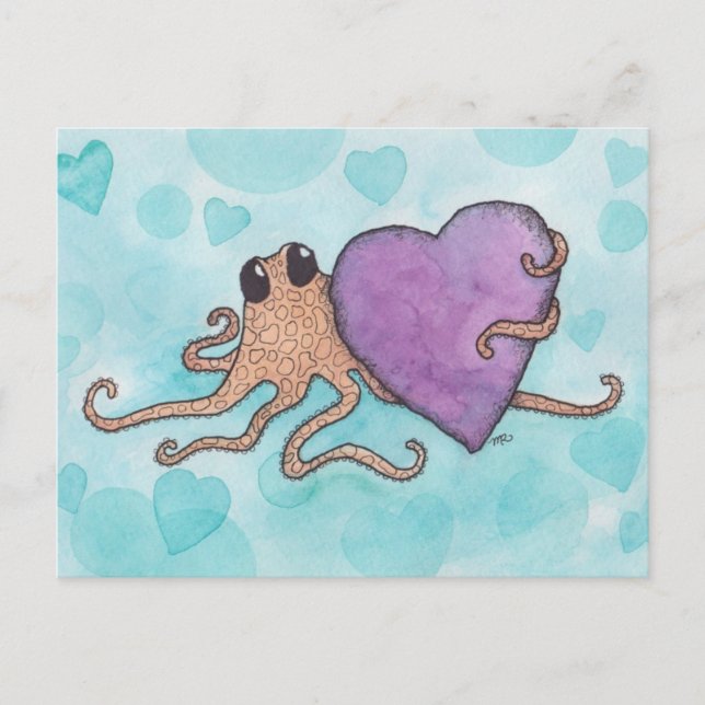 Valentine Heart Octopus Holiday Postcard (Front)