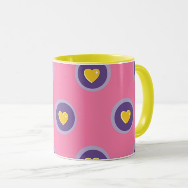 Valentine Heart Pattern with Circles – Cute Pink Mug (Front Right)