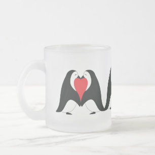 Valentine Heart Penguins Frosted Glass Coffee Mug