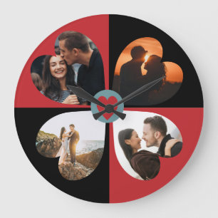 Valentine heart photo collage large clock