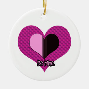 Valentine Heart Pink and Black Be Mine Ceramic Tree Decoration