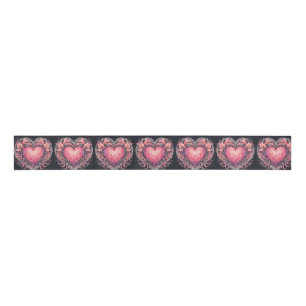 Valentine Heart Pink Love Flowers Ornaments Grosgrain Ribbon