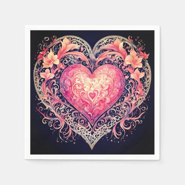 Valentine Heart Pink Love Flowers Ornaments  Napkin (Front)