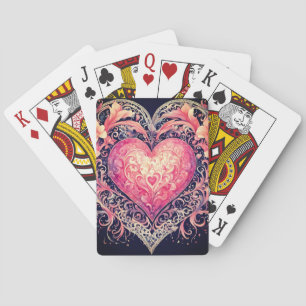 Valentine Heart Pink Love Flowers Ornaments Playing Cards
