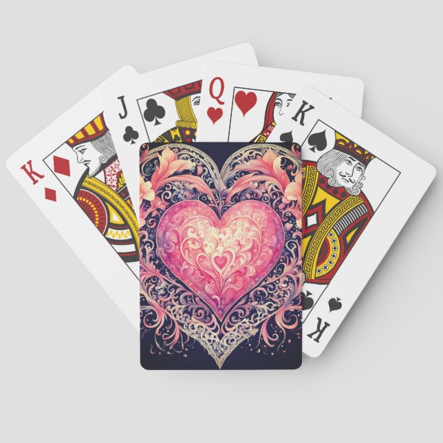 Valentine Heart Pink Love Flowers Ornaments  Playing Cards (Back)