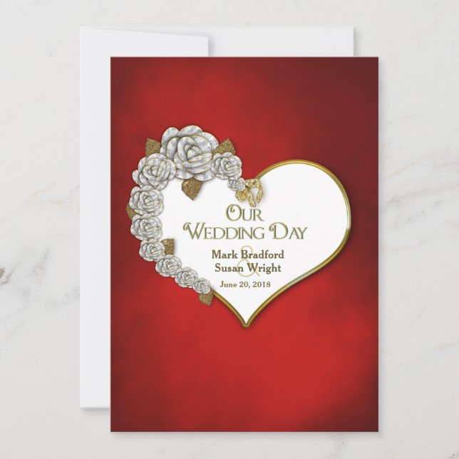 Valentine Heart/Roses - Wedding Invitation - Red (Front)