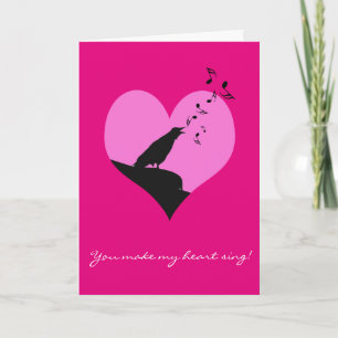 Valentine heart sentiment with singing crow holiday card