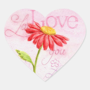 Valentine Heart Stickers Love Red Daisy