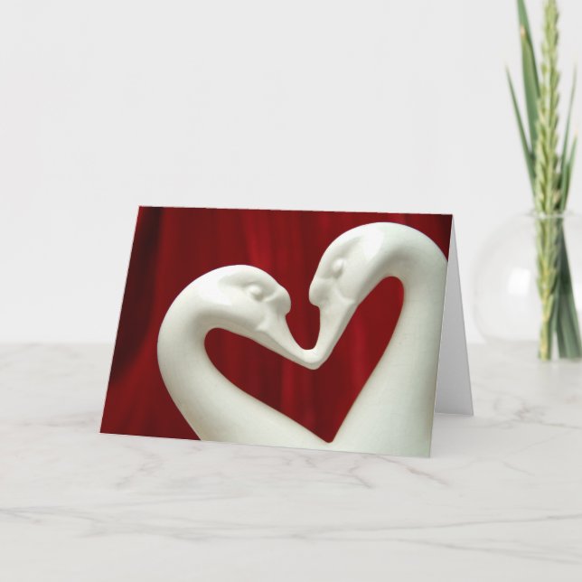 valentine heart two swans kissing holiday card (Front)